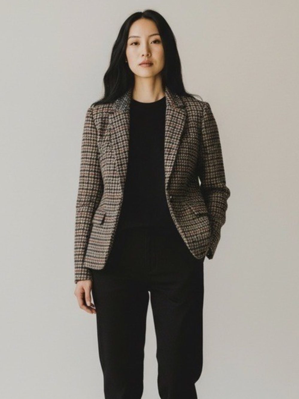 J. Crew Collection size 4 Brown Black embellished wool Houndstooth Blazer